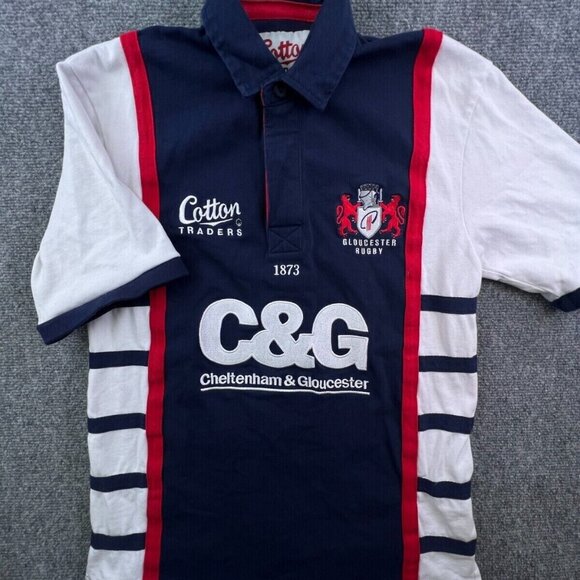 Cotton Traders Polo Gloucester Rugby Shirt Men’s Blue Red White Small Adult - Picture 1 of 8